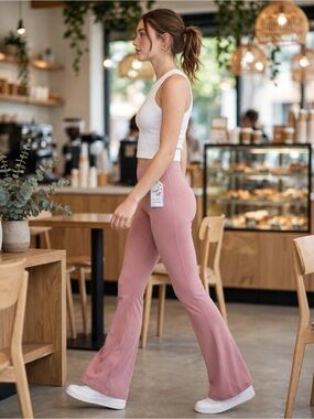 Moral Society NWT Super Soft Flare Leggings Size S High Waist Yoga Mauve Pink